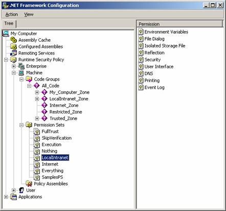Figure 1 displays the Configuration Tool showing that the Local Intranet Permission Set does not have the
FileIOPermission.