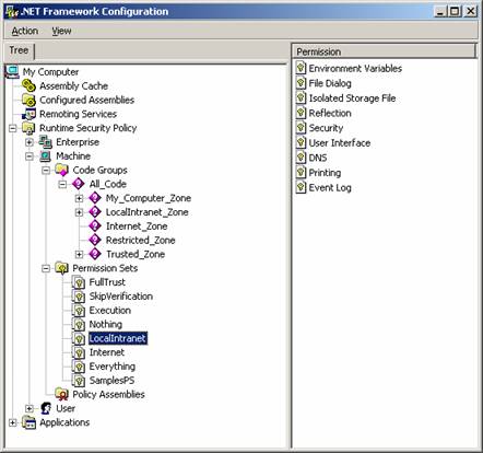 Figure 1 displays the Configuration Tool showing that the Local Intranet Permission Set does not have the
FileIOPermission.